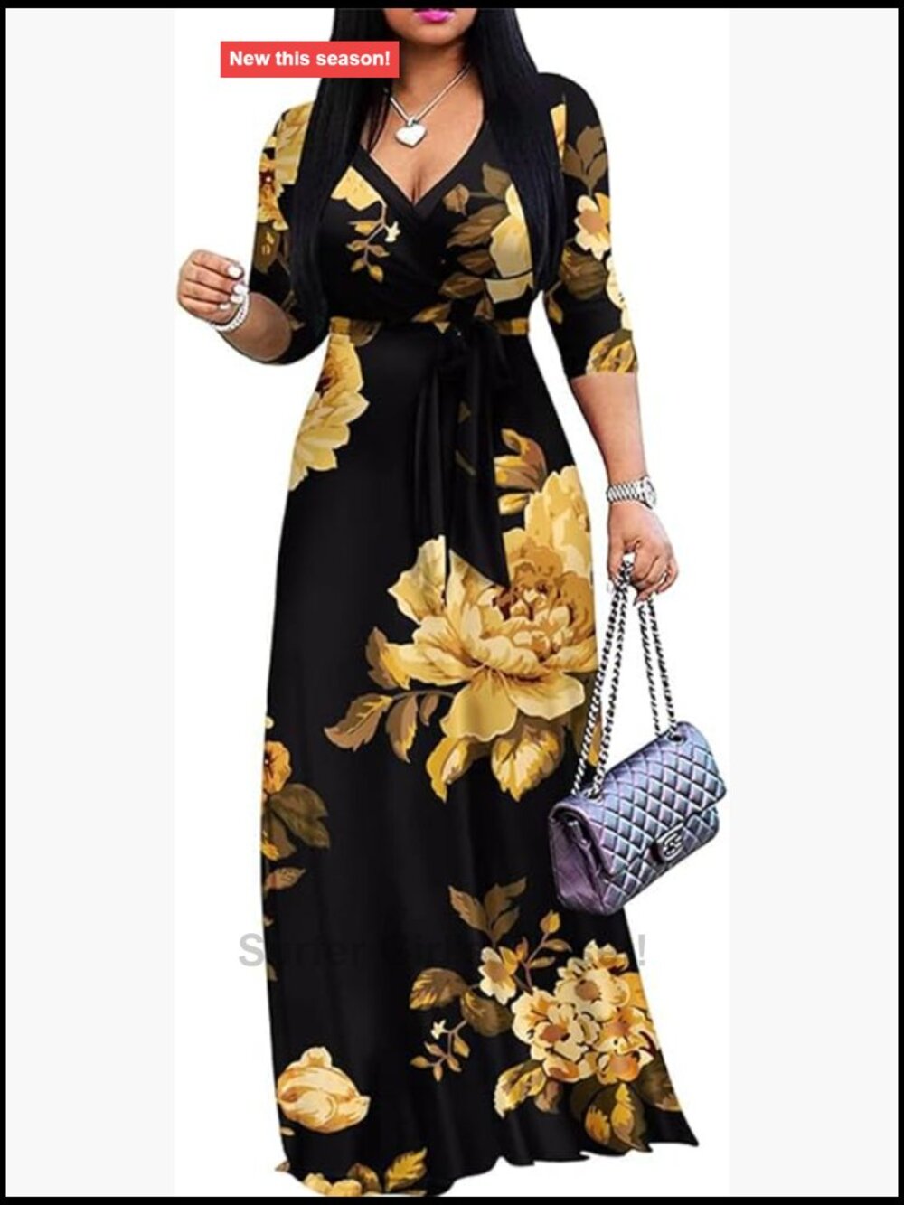 Maxi Dress for Women V-Neck Bohemia 3/4 Sleeve Plus Size Casual Long Dress